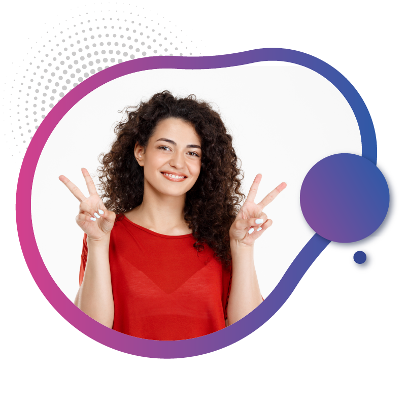 Smiling woman showing peace signs, promoting fast activation of prepaid eSIM plans in Australia