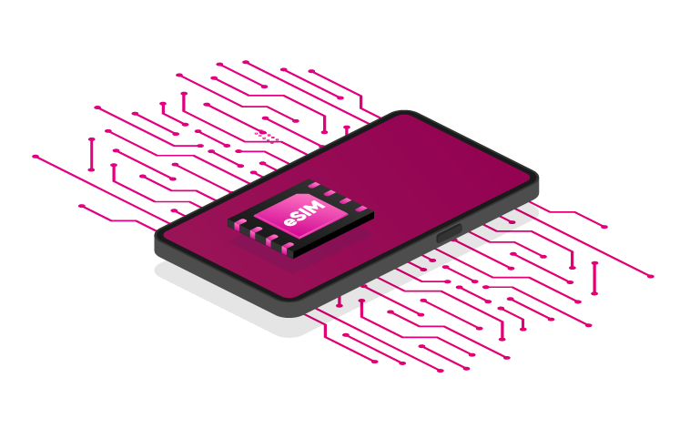 Illustration of a smartphone with embedded eSIM chip and digital circuit design, symbolizing travel connectivity in Australia